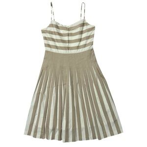 MARISFROLG Tan/Ivory Striped Sleeveless Pleated Dress